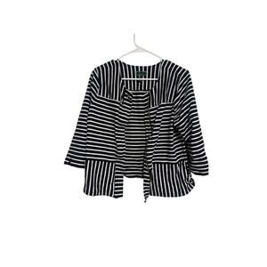 C. Wonder Black & White Striped Open Cardigan with Green Trim Label